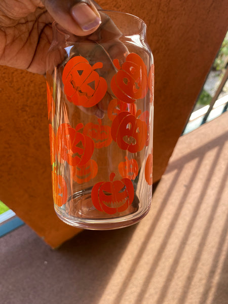 Orange Pumpkin Jack o lantern Glass Libbey Drinkware 16 oz