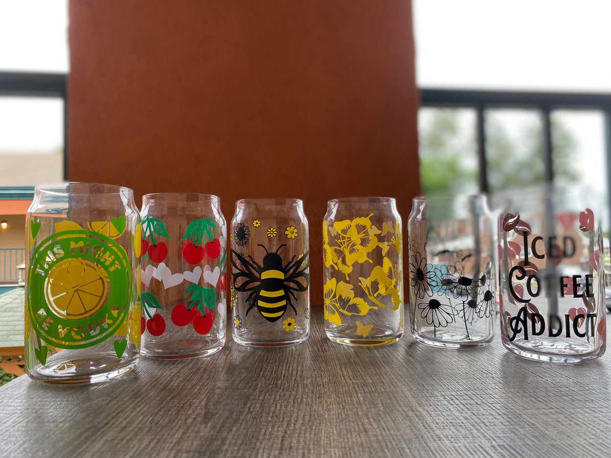 Coffee Rhinestone Retro Libbey Glass Cup. 16 oz Glass Can. Libbey Can  Glass. Coffee Glass Cups. Libbey. Bamboo Lid Cups.