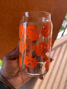 Orange Pumpkin Jack o lantern Glass Libbey Drinkware 16 oz