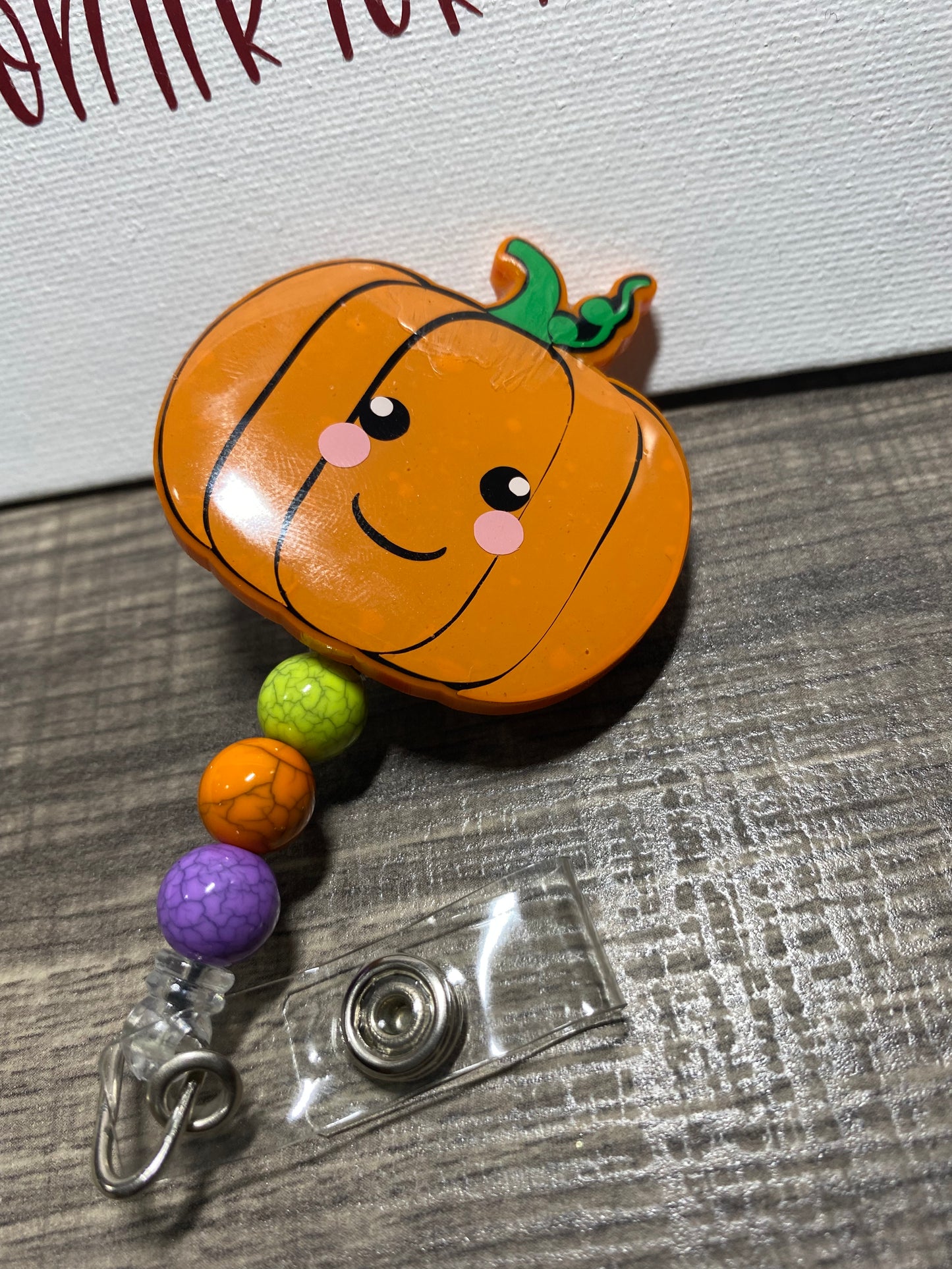 Cute Pumpkin Beaded badge reel