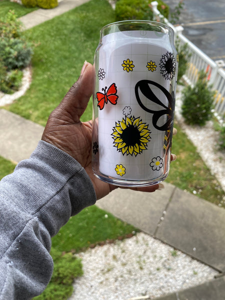 Sunflower Bee Libbey Collection 16 oz Beer Can Drinkware